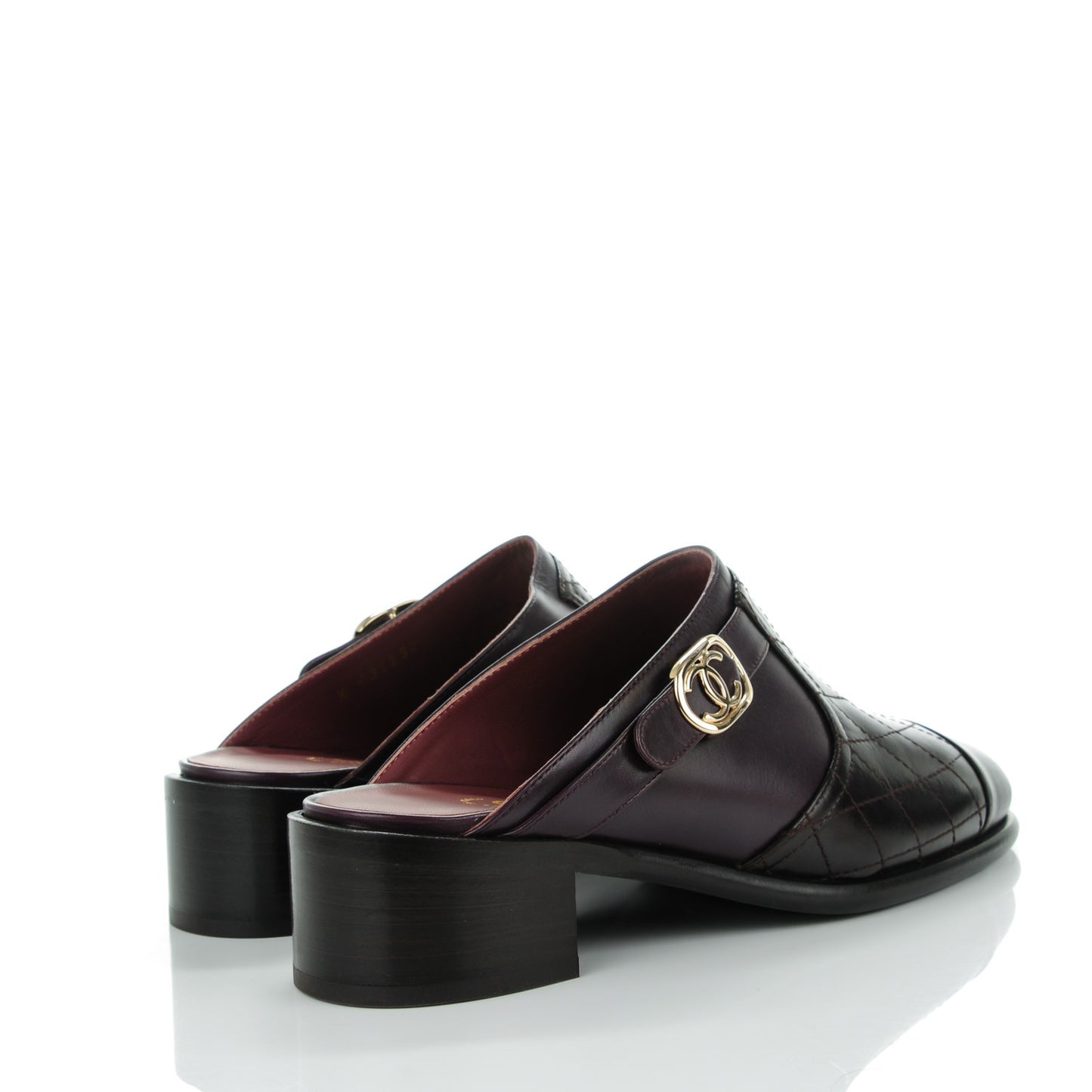 Calfskin Quilted CC Mules 39.5 Burgundy Brown