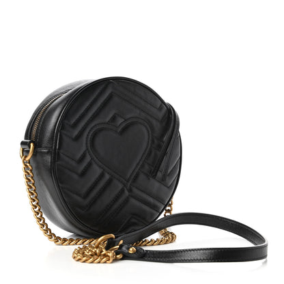 Gucci Azalea Calfskin Matelasse Heart Mini GG Marmont Round Shoulder Bag Black 3 of 10