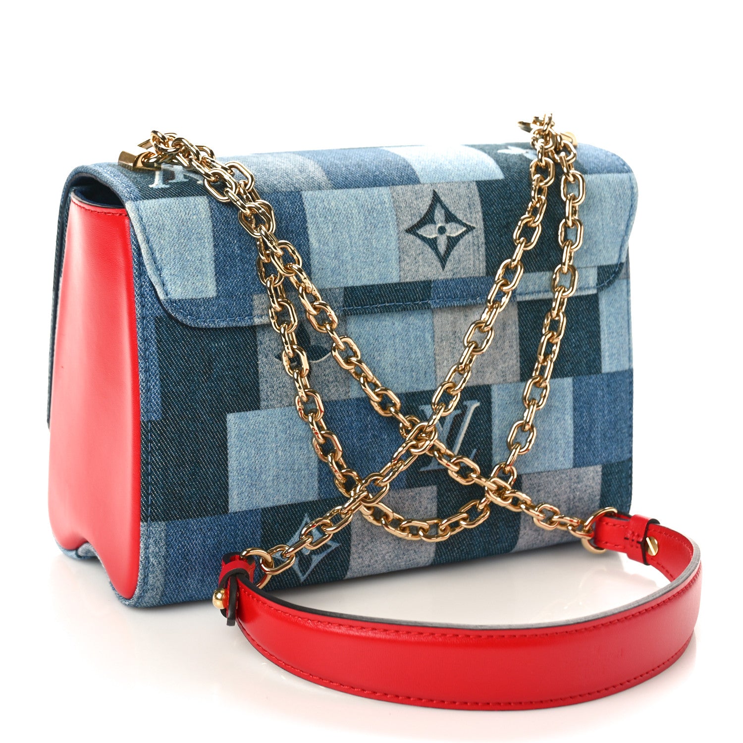 Louis Vuitton Denim Damier Monogram Twist Shoulder Bag MM Blue Rouge 4 of 10