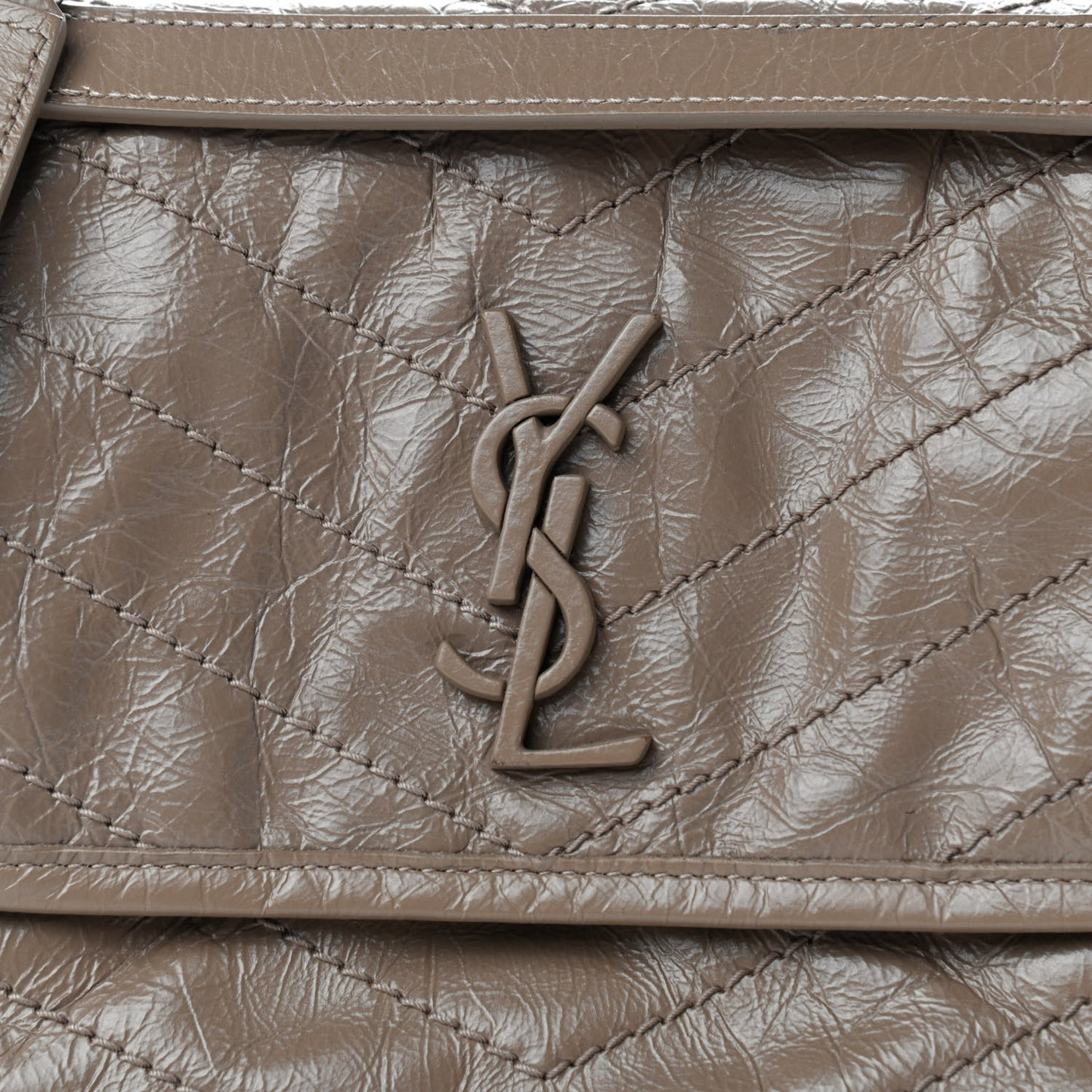 Crinkled Calfskin Matelasse Monogram Baby Niki Chain Satchel Light Taupe