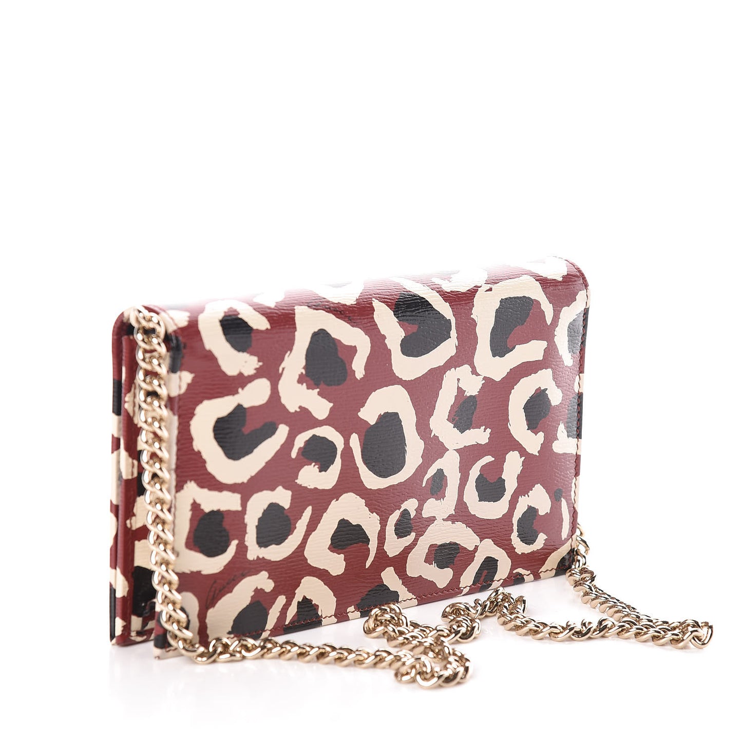 Patent Leopard Print Betty Chain Wallet Brick Red Black