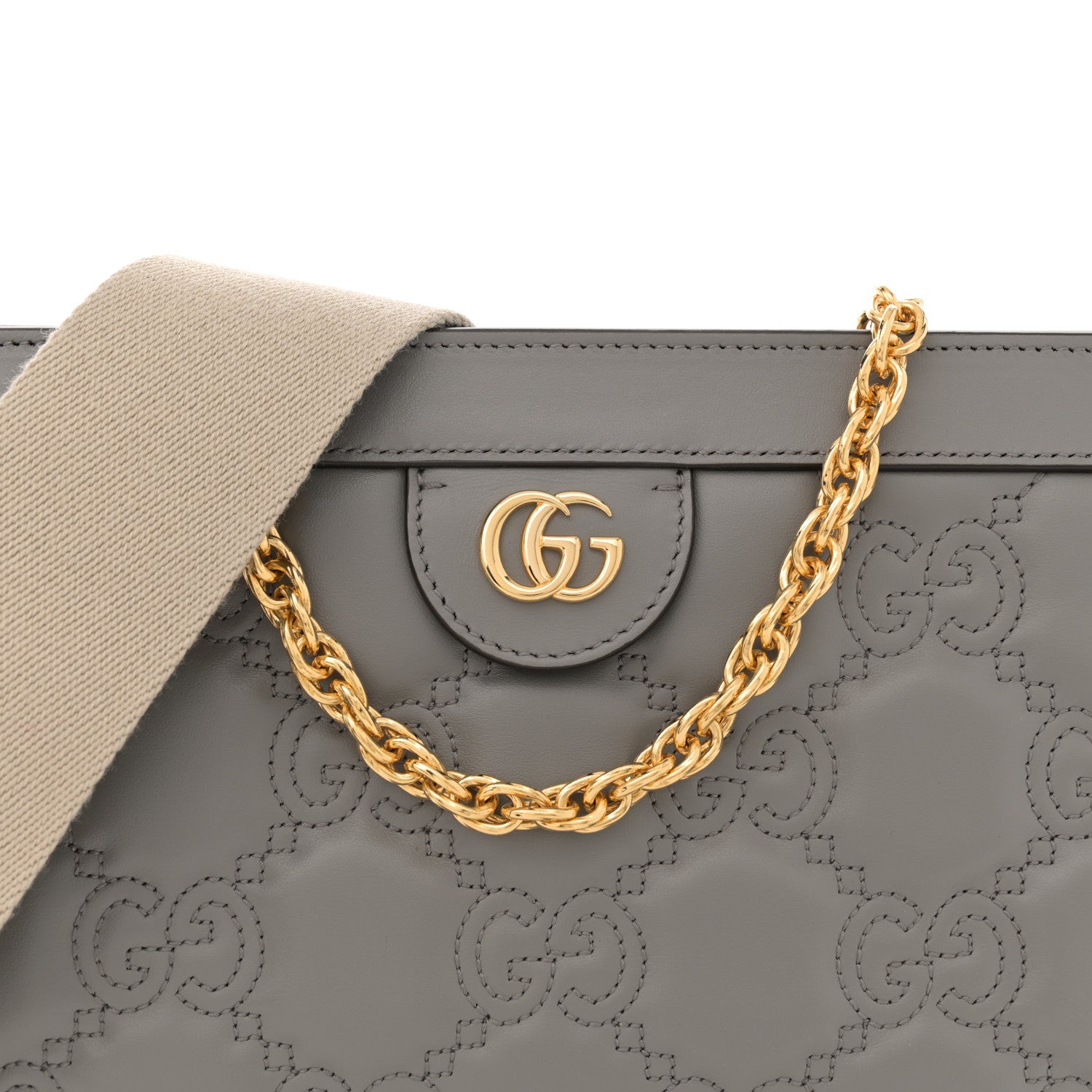 Gucci Calfskin GG Matelasse Small Slim Chain Shoulder Bag Dusty Grey Natural 8 of 11