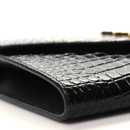 Saint Laurent SAINT LAURENT Calfskin Crocodile Embossed Monogram Cassandre Flap Pouch Black 9 of 11
