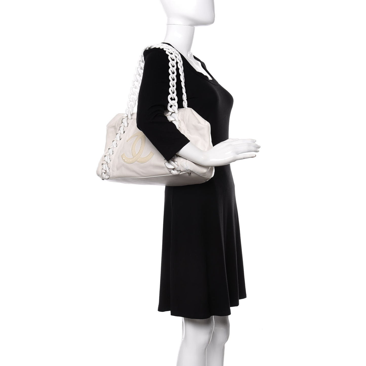 Calfskin Modern Chain Rhodoid East West Tote White
