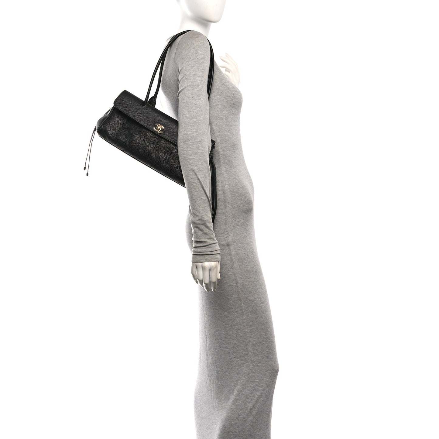 Grained Calfskin Stitched Urban Essentials Small Shopping Bag Black