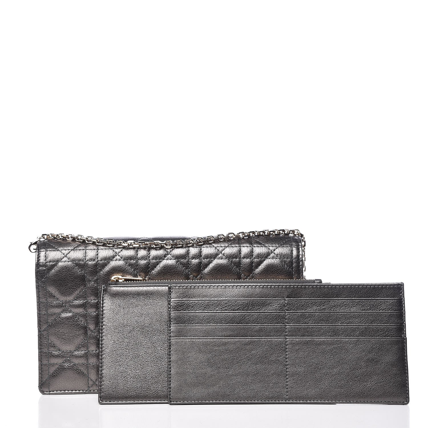 Christian Dior Metallic Calfskin Cannage Lady Dior Convertible Clutch Gunmetal 3 of 14