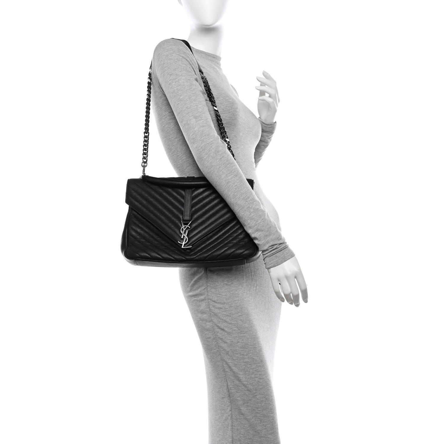 Saint Laurent Sheepskin Matelasse Chevron Monogram Large College Satchel Black 2 of 16