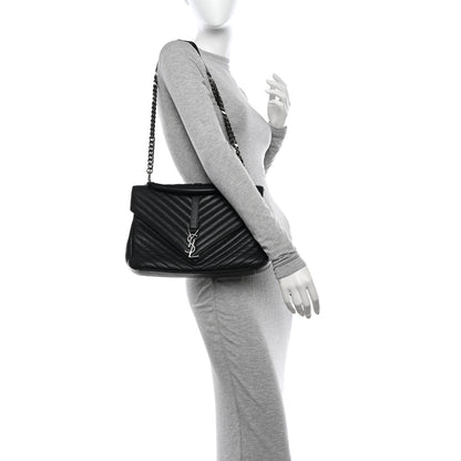 Saint Laurent Sheepskin Matelasse Chevron Monogram Large College Satchel Black 2 of 16