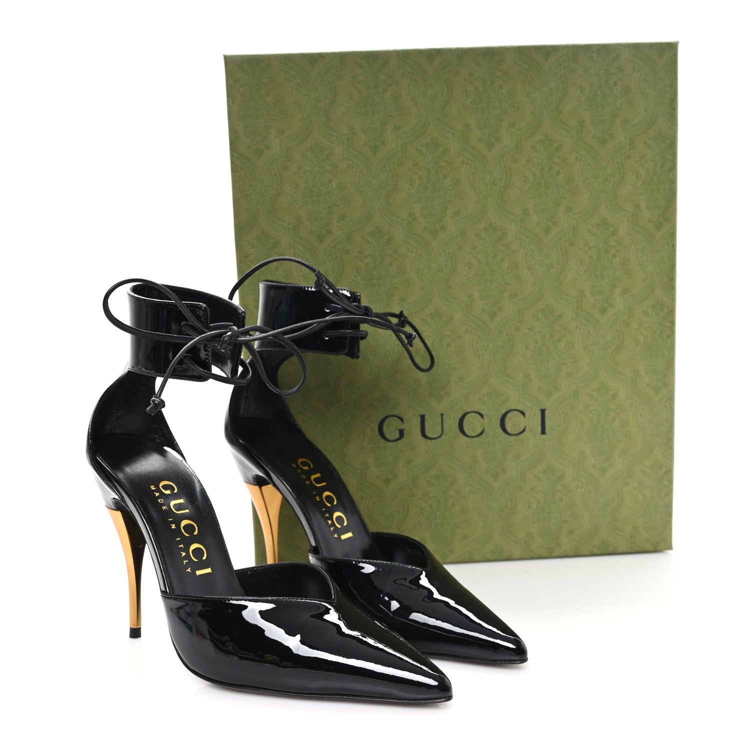 Gucci Vitello Vernice Soft Nappa Priscilla Ankle Cuff Pumps 37.5 Black 10 of 10