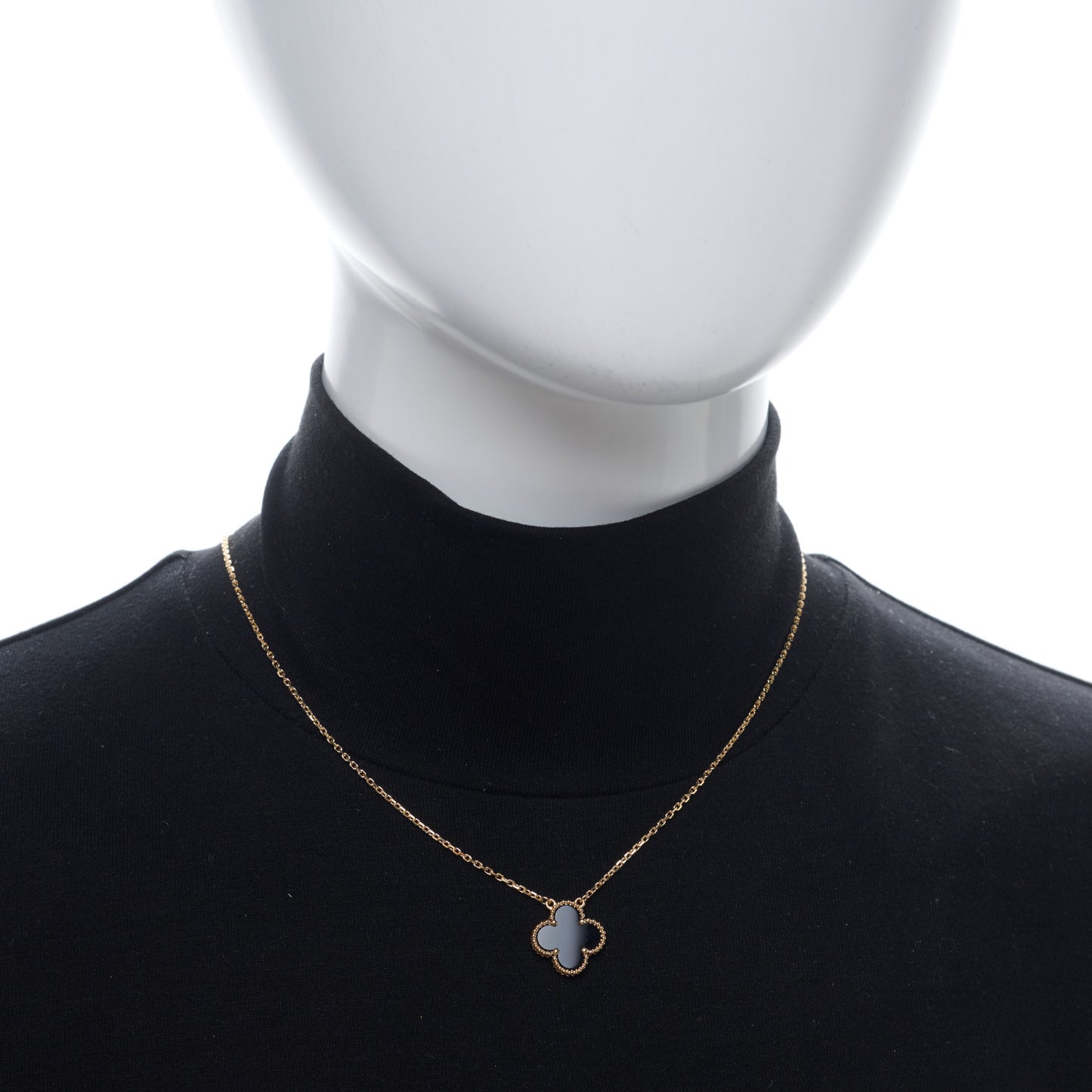 VAN CLEEF &amp; ARPELS 18K Yellow Gold Black Onyx Vintage Alhambra Pendant Necklace