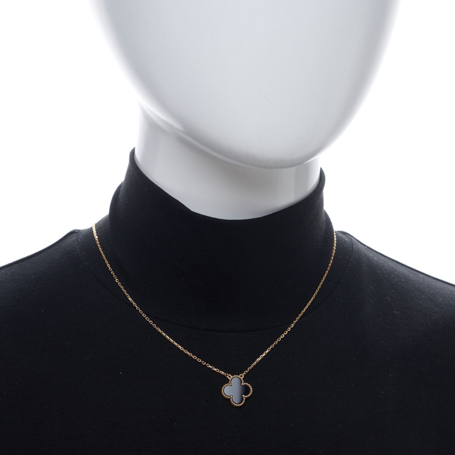 Van Cleef & Arpels VAN CLEEF &amp; ARPELS 18K Yellow Gold Black Onyx Vintage Alhambra Pendant Necklace 2 of 6