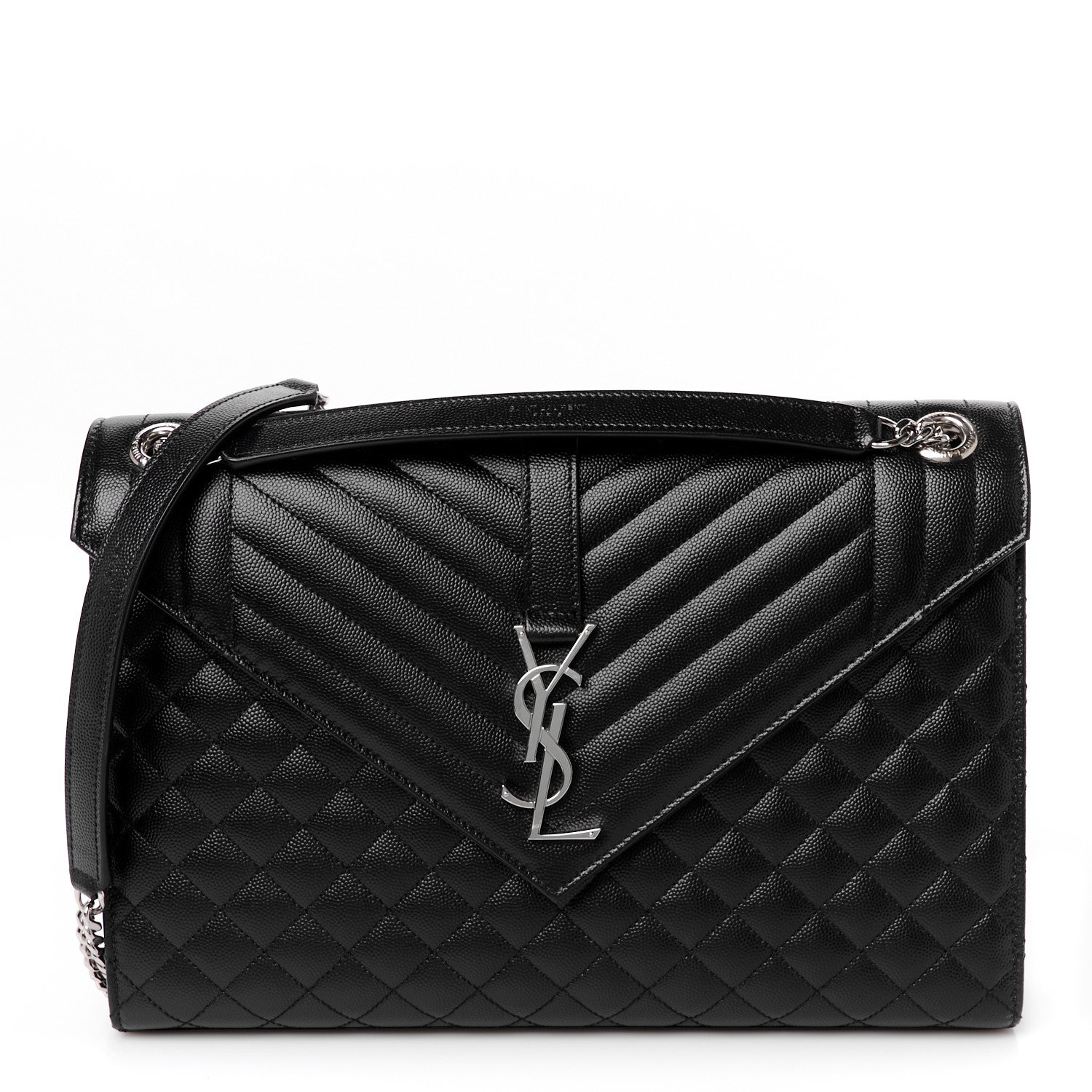 Saint Laurent Grain De Poudre Textured Mixed Matelasse Large Triquilt Monogram Satchel Black 1 of 11
