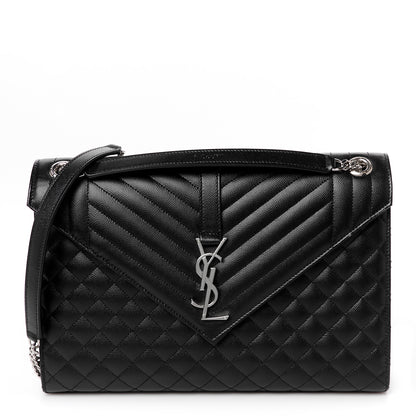 Saint Laurent Grain De Poudre Textured Mixed Matelasse Large Triquilt Monogram Satchel Black 1 of 11