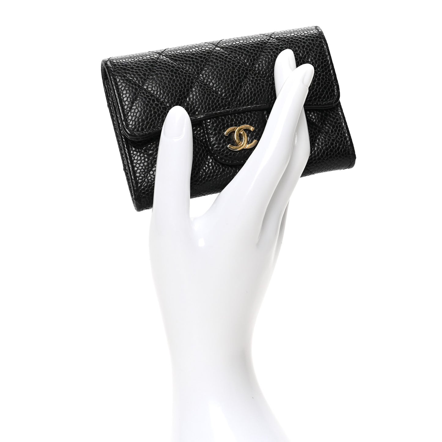 Caviar Quilted Flap Card Holder Black