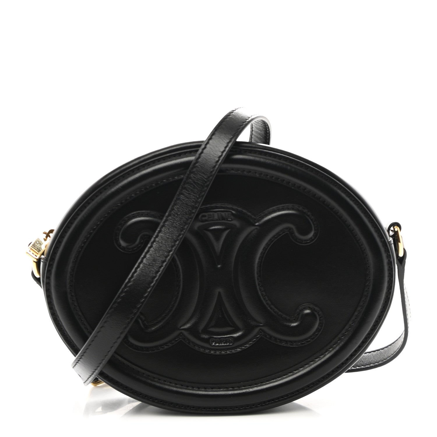 Celine Smooth Calfskin Cuir Triomphe Oval Bag Black 1 of 9