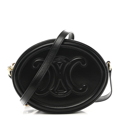 Celine Smooth Calfskin Cuir Triomphe Oval Bag Black 1 of 9