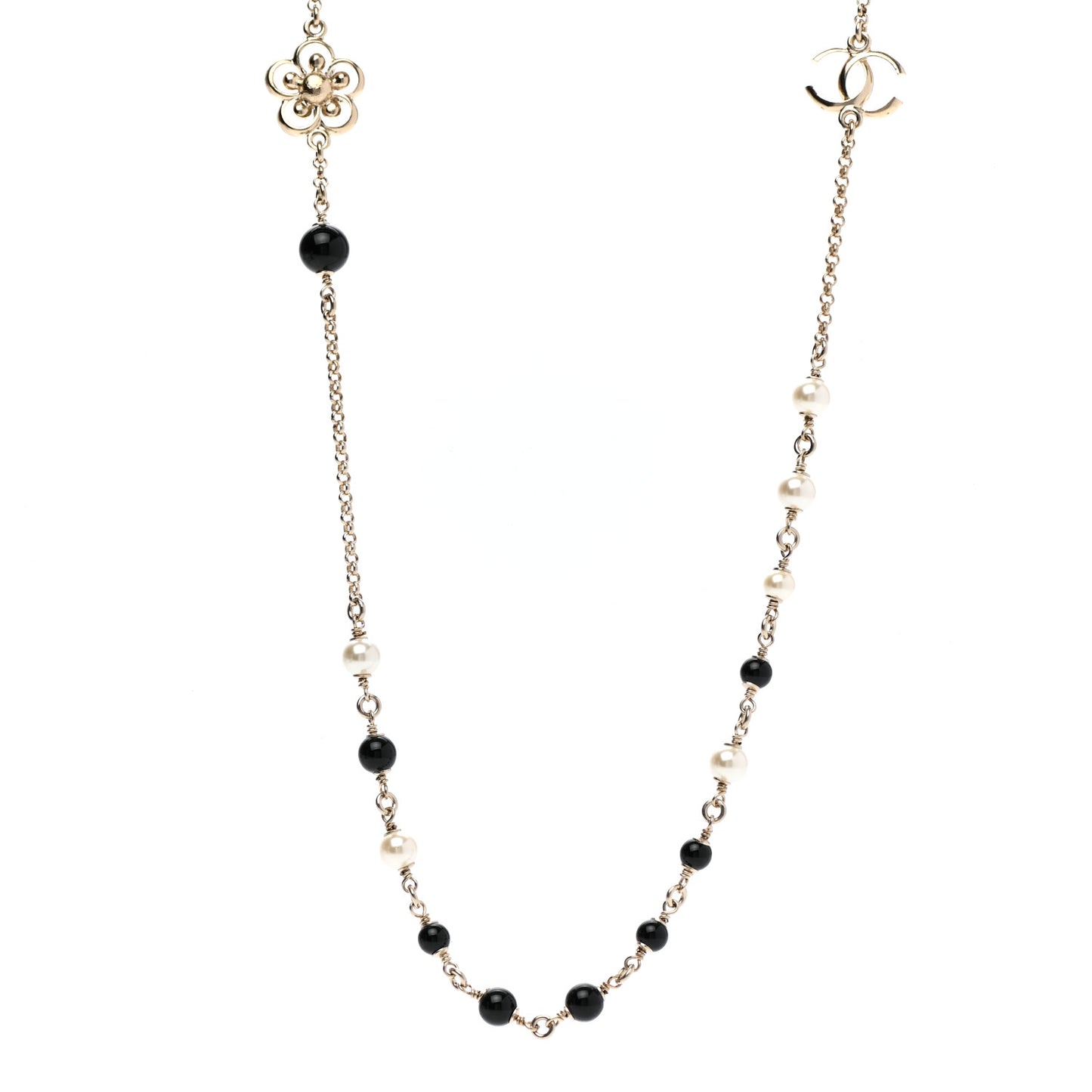 Pearl Crystal Flower CC Necklace Gold Black