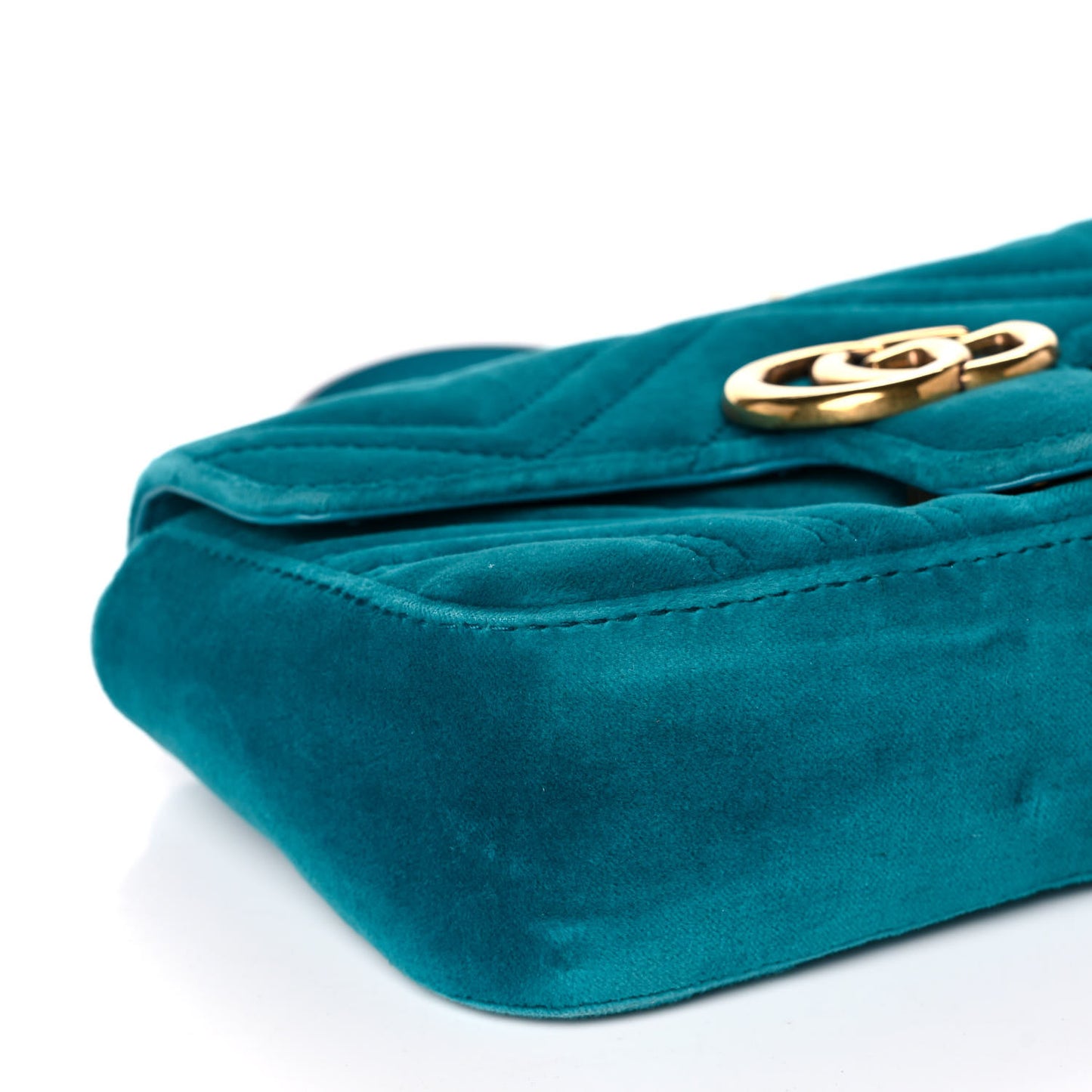 Velvet Matelasse Mini GG Marmont Shoulder Bag Pavone Cyan