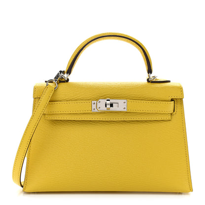 Hermes Chevre Mysore Verso Mini Kelly Sellier 20 Jaune De Naples Gold 1 of 12