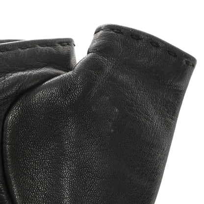 Chanel Lambskin Cashmere Silk CC Fingerless Gloves Black Grey 7 of 8