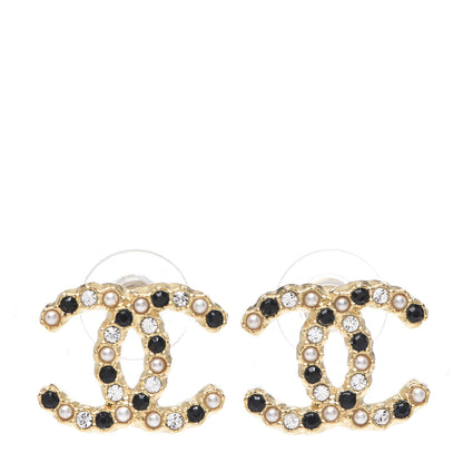 Chanel Resin Pearl Crystal CC Earrings Gold Black 1 of 4
