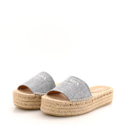 Prada Canvas Logo Espadrille Platform Sandals 38 Blue 4 of 10