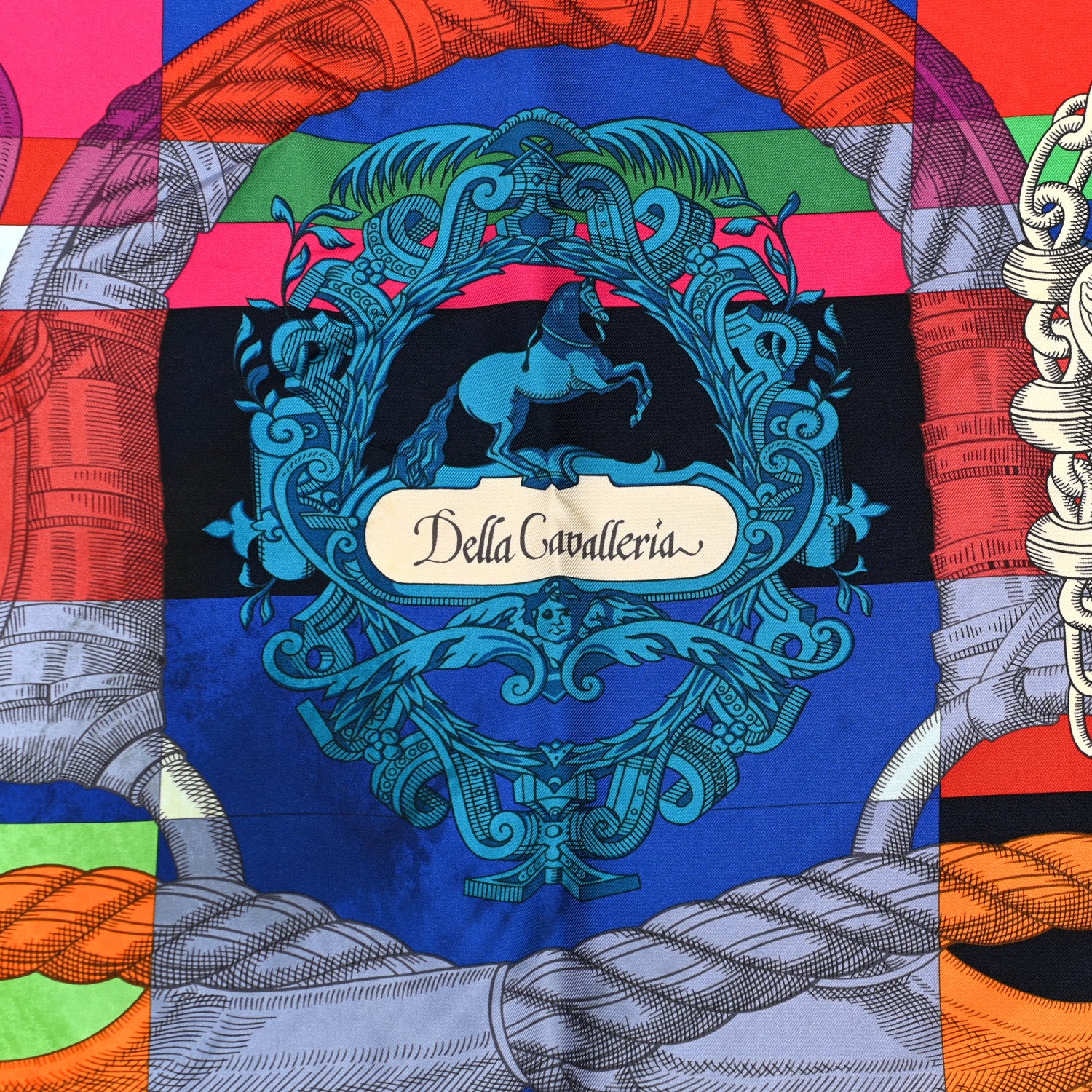 Hermes Silk Double Della Cavalleria Fine Scarf 90 Vert Jaune Vif Mauve Sylvestre 5 of 8