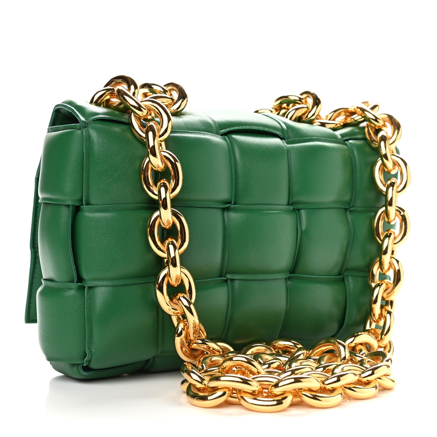 Bottega Veneta Lambskin Maxi Intreccio Padded Chain Cassette Crossbody Bag Racing Green 3 of 9