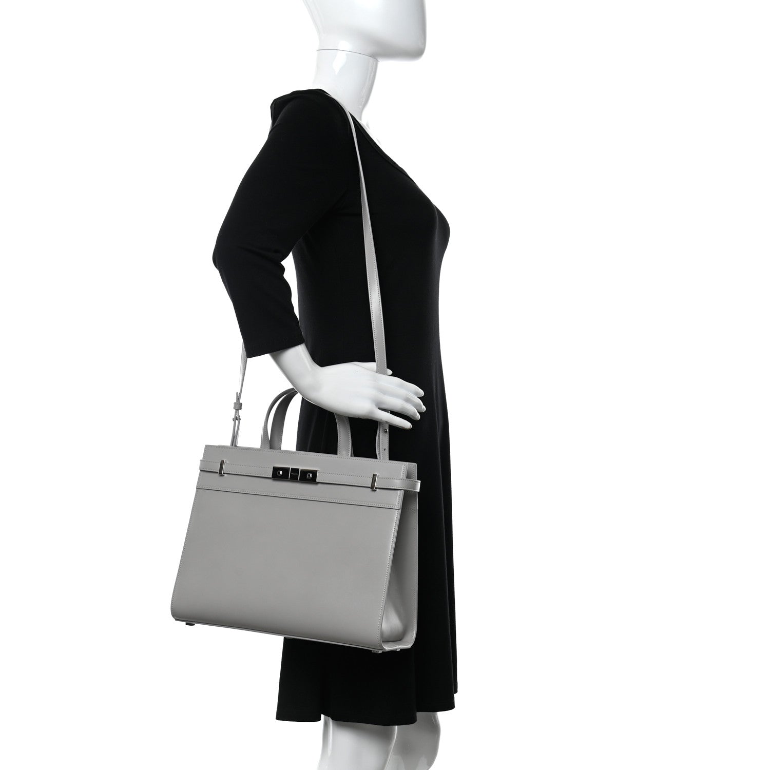 Saint Laurent Calfskin Small Manhattan Shopper Tote Granite 2 of 9