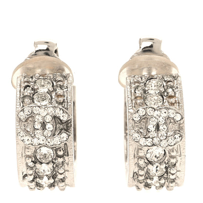 Chanel Crystal CC Hoop Clip On Earrings Silver 1 of 5