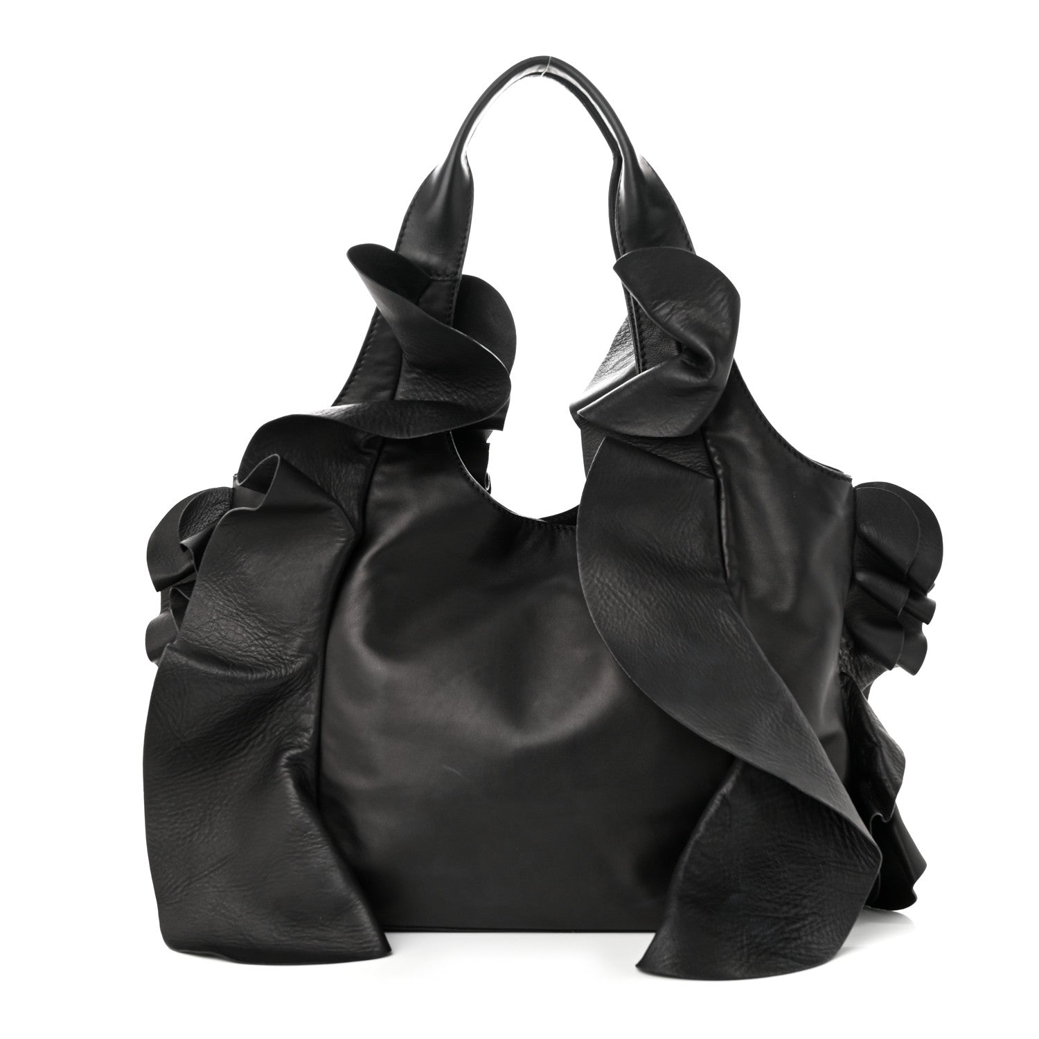 Valentino Garavani Nappa Ruffled Hobo Black 1 of 12
