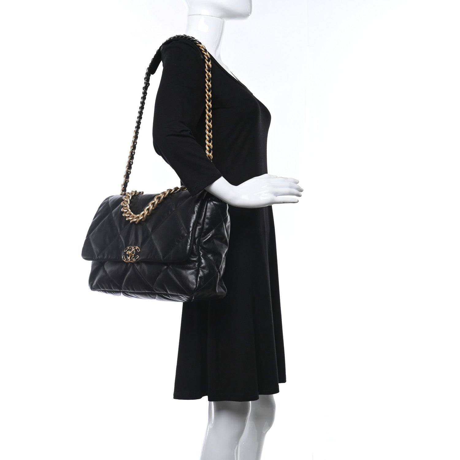 Chanel Lambskin Quilted Maxi Chanel 19 Flap Black 2 of 9