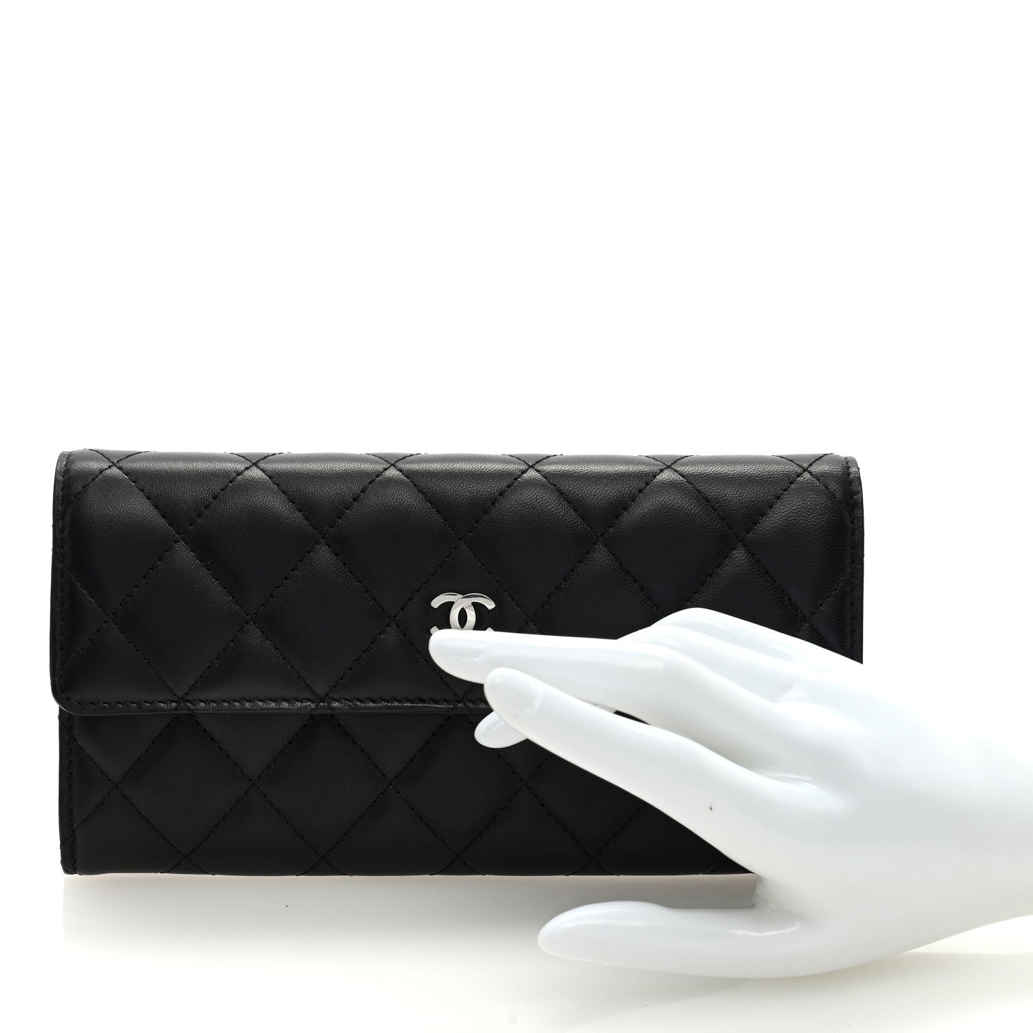 Chanel Lambskin Quilted Large Gusset Flap Wallet Black 2 of 8