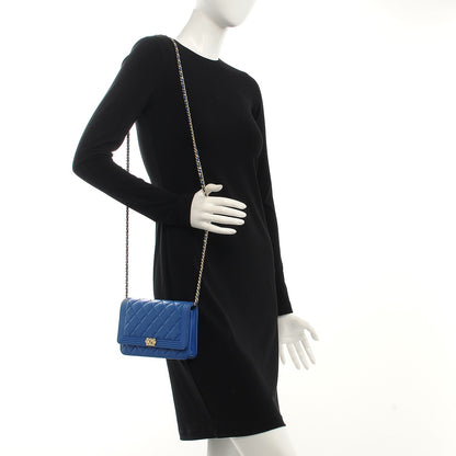 Chanel Lambskin Quilted Boy Wallet On Chain WOC Blue 2 of 9