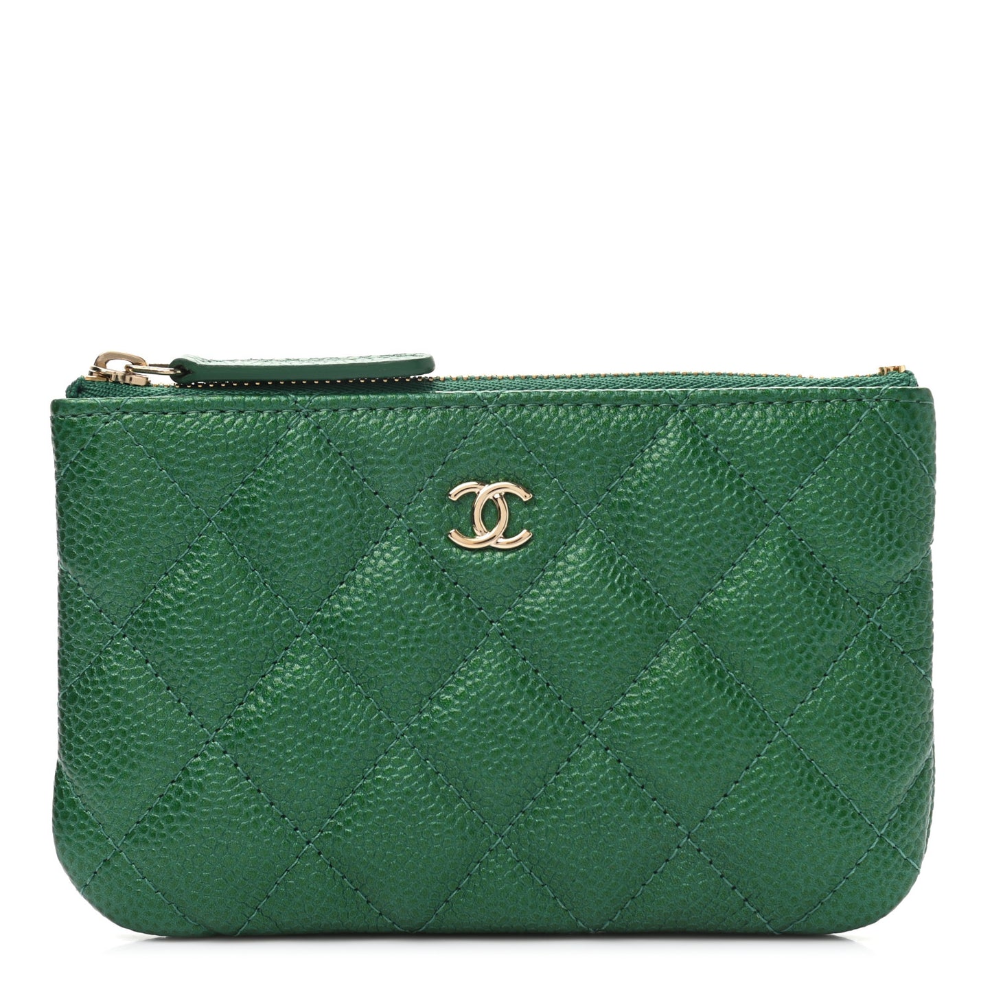 Caviar Quilted Small Cosmetic Case Green