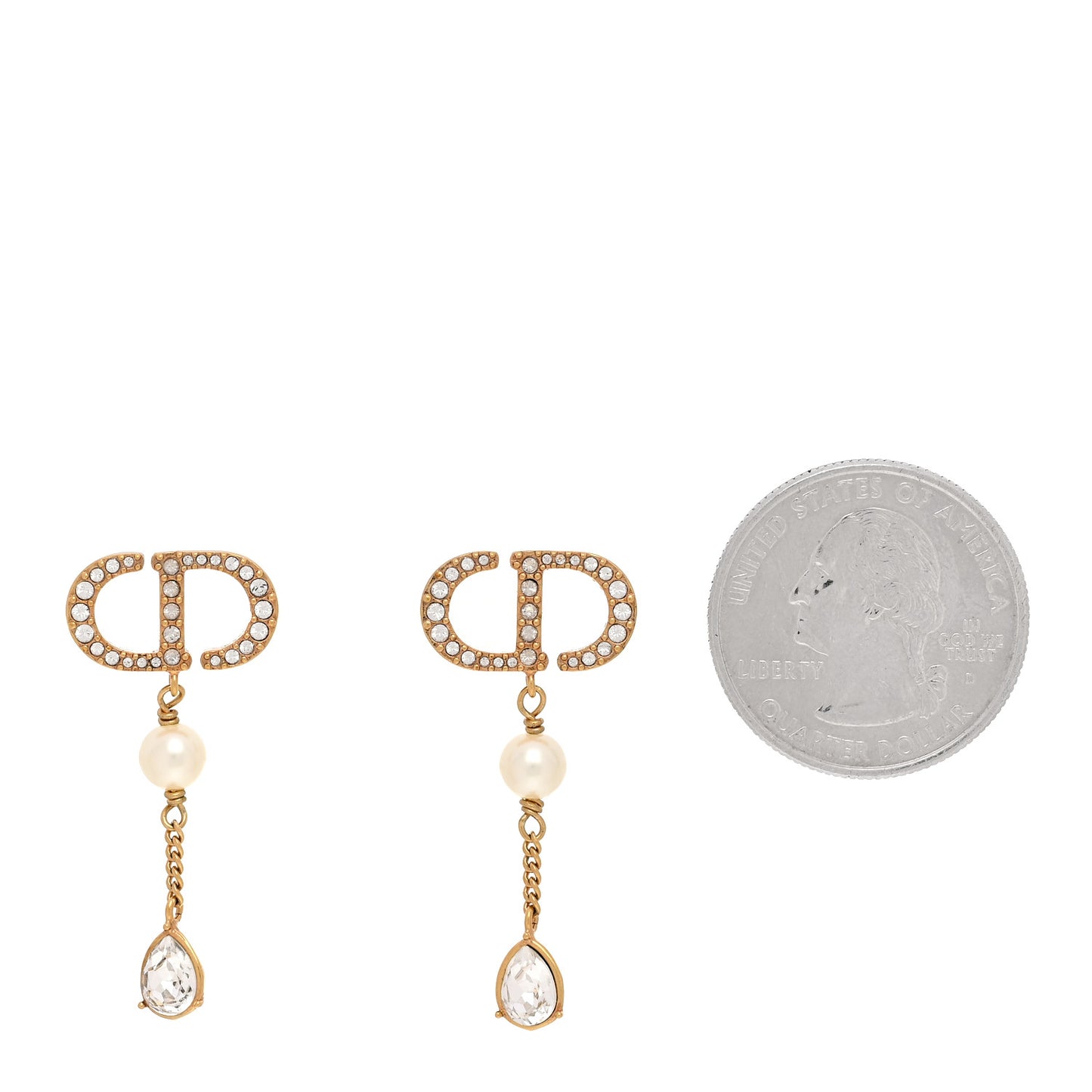 Pearl Crystal CD Drop Earrings Gold