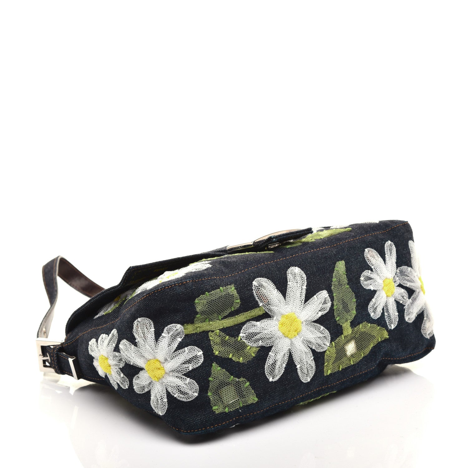 Fendi Denim Flower Applique Mama Baguette Blue 4 of 8