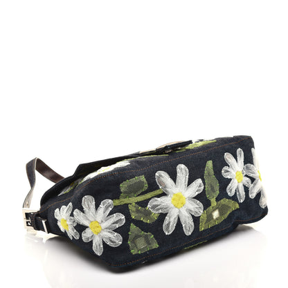 Fendi Denim Flower Applique Mama Baguette Blue 4 of 8