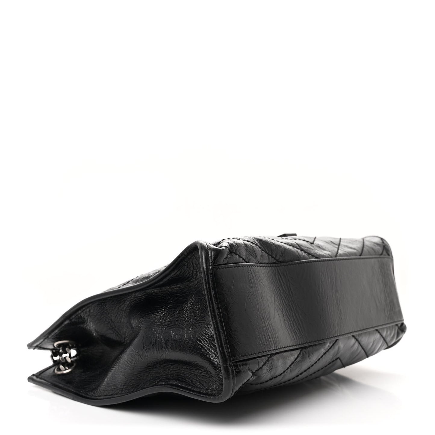 Crinkled Calfskin Matelasse Monogram Medium Niki Shopper Tote Black