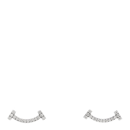 Tiffany 18K White Gold Diamond T Smile Earrings 1 of 4
