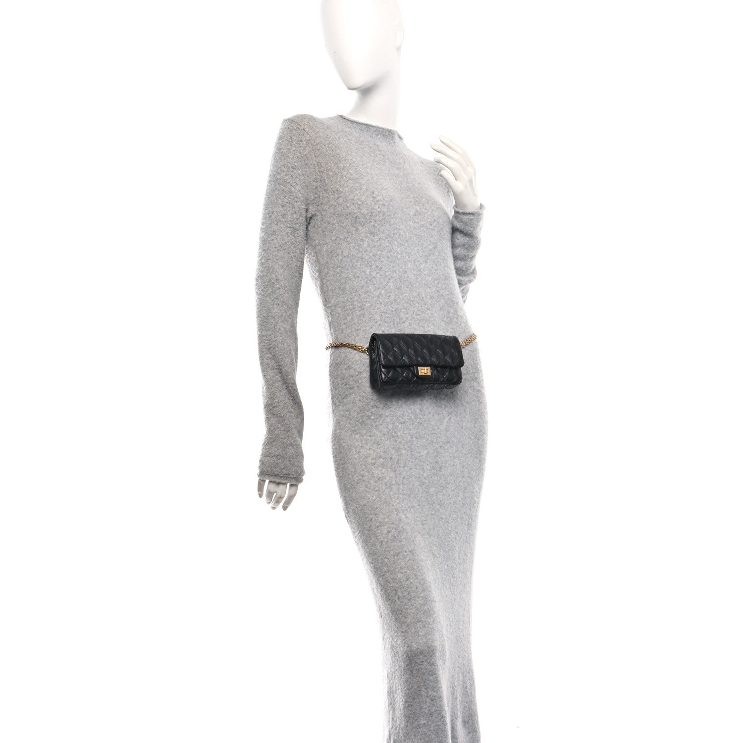 Chanel Aged Calfskin Quilted 2.55 Reissue Flap Belt Bag Clutch Black 2 of 11