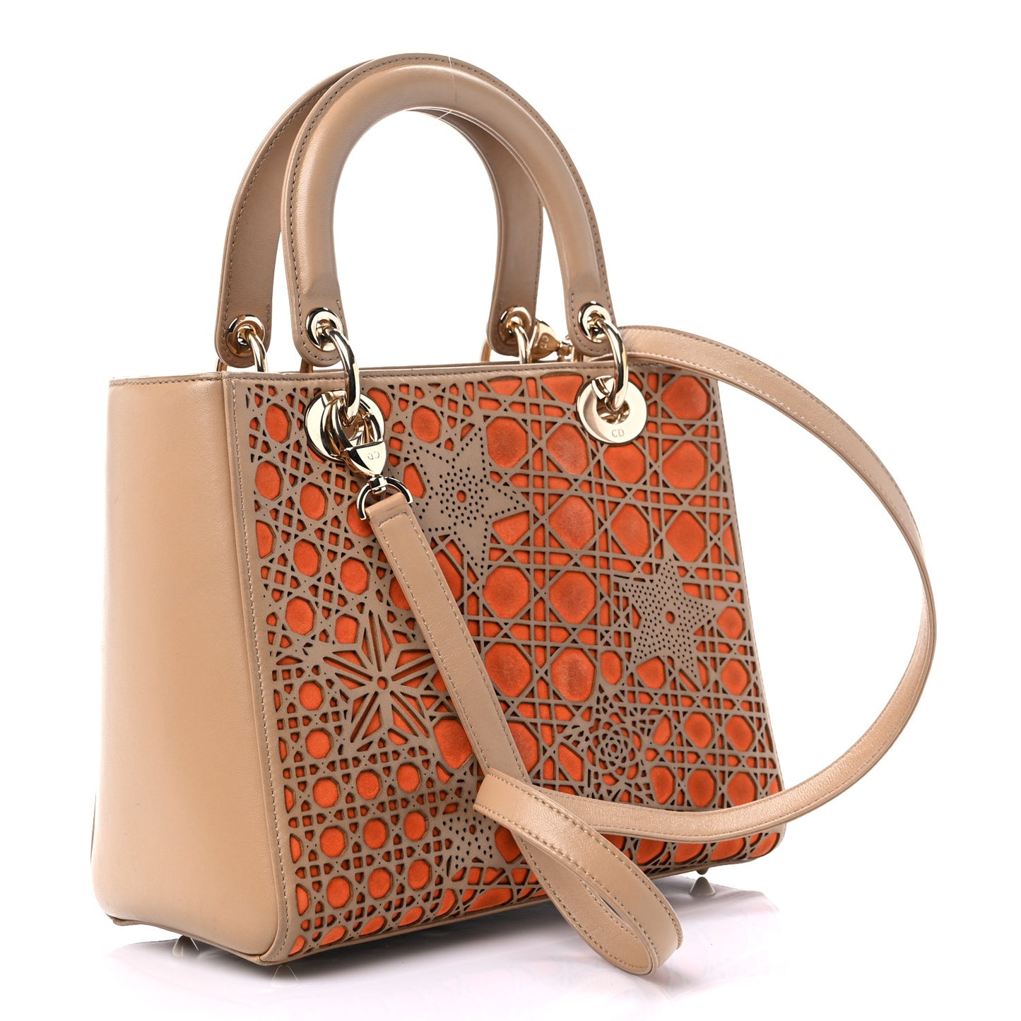 Calfskin Suede Cutout Stars Medium Lady Dior Beige Orange