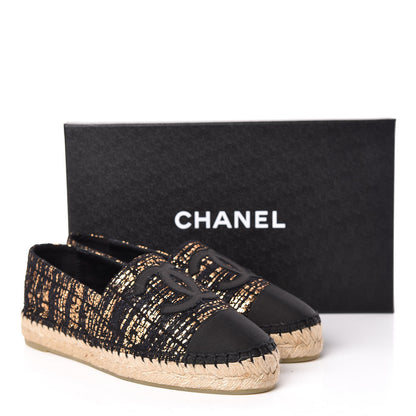 Chanel Metallic Tweed Grosgrain CC Espadrilles 37 Black Gold 10 of 10