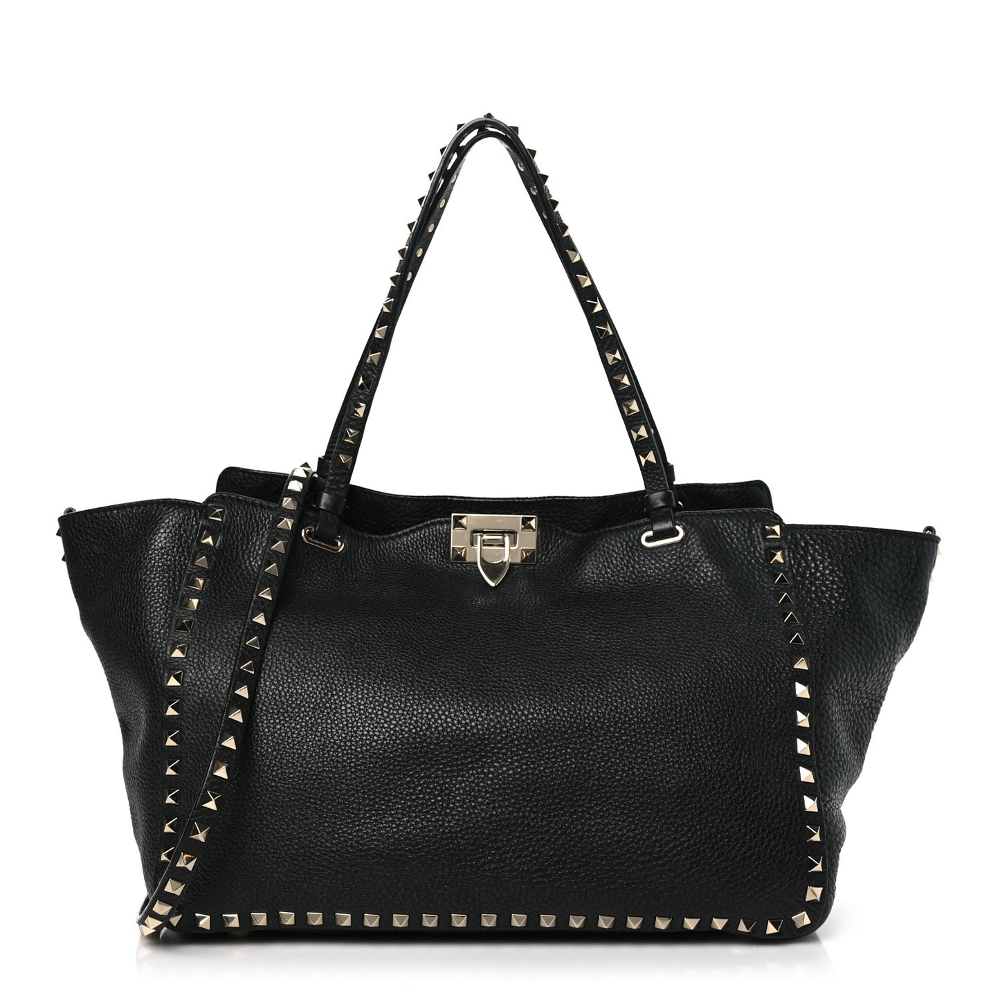 Pebbled Calfskin Small Rockstud Tote Black