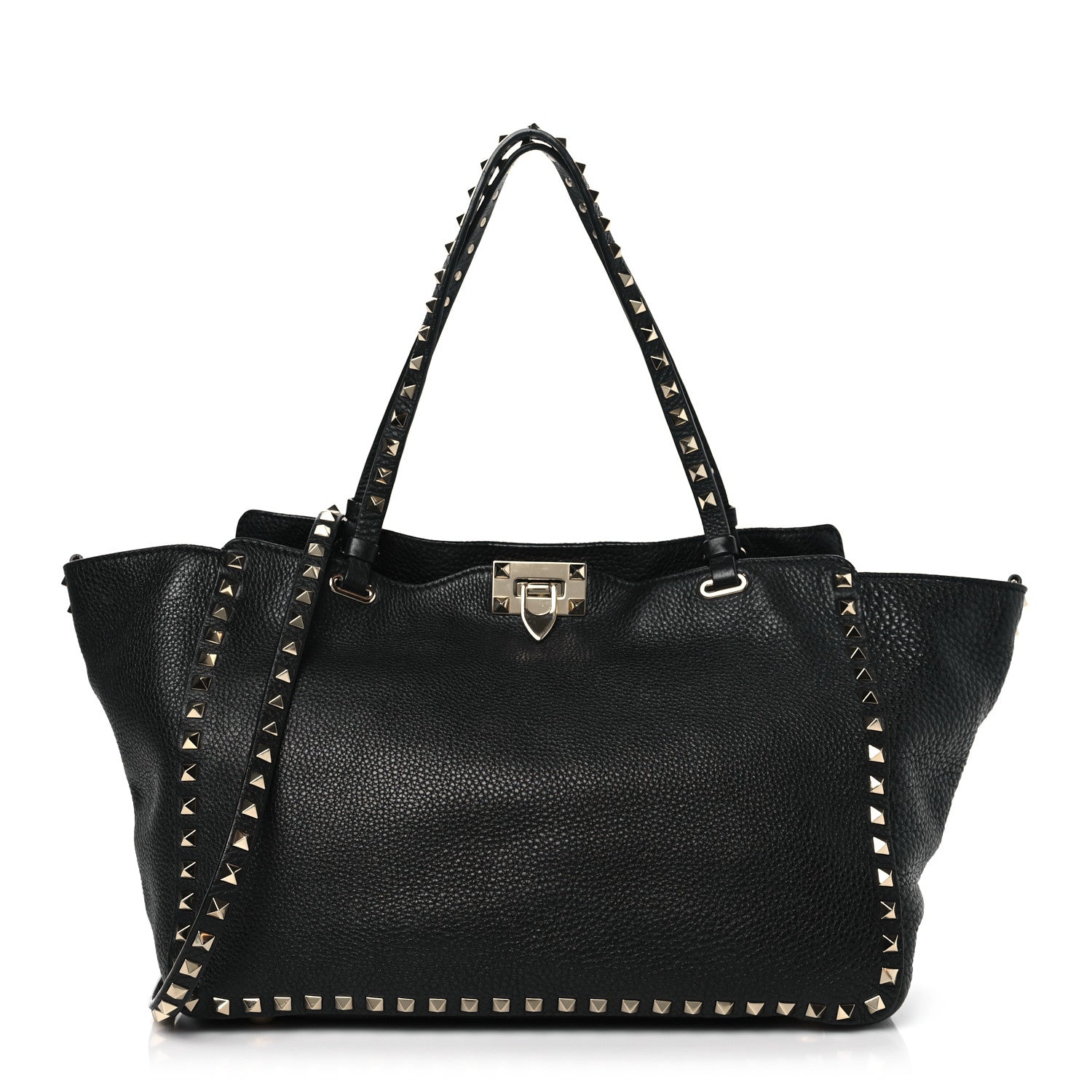 Valentino Garavani Pebbled Calfskin Small Rockstud Tote Black 1 of 8