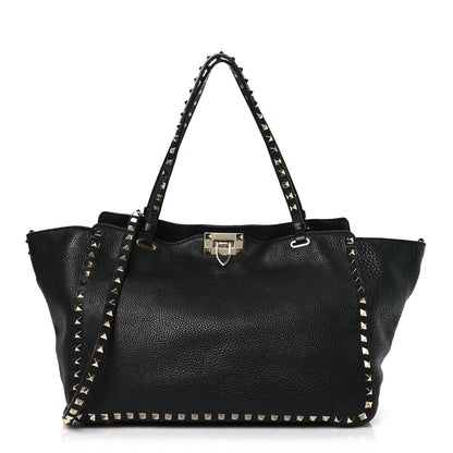 Valentino Garavani Pebbled Calfskin Small Rockstud Tote Black 1 of 8