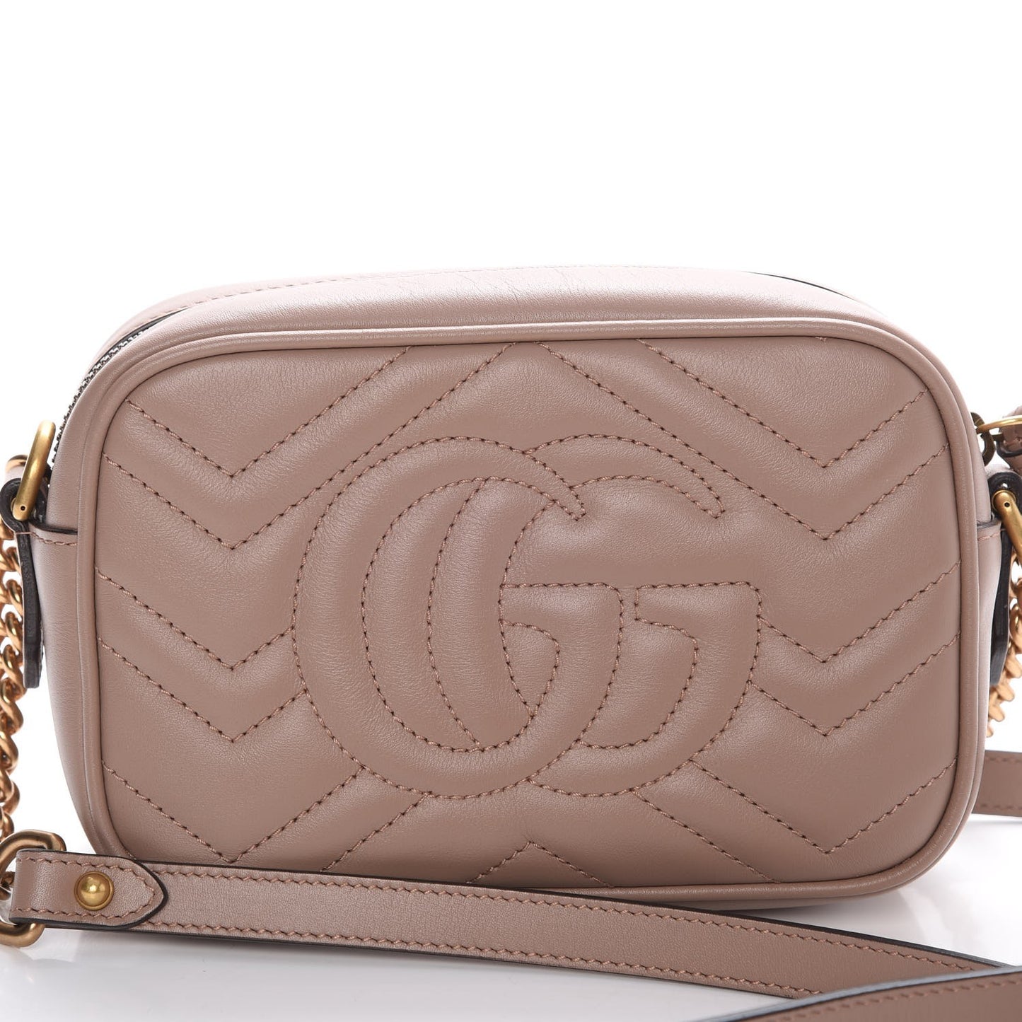 Calfskin Matelasse Mini GG Marmont Chain Shoulder Bag Nude