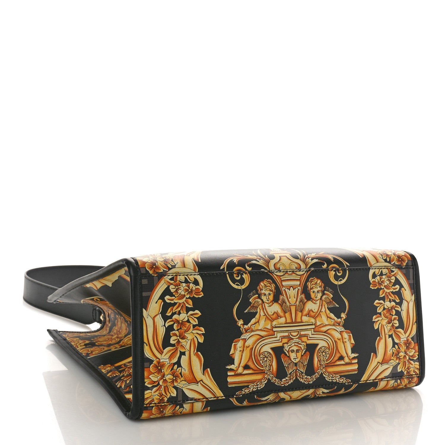 Fendi X VERSACE Calfskin Plexiglass Fendace FF Baroque Print Medium Fendi Sunshine Shopper Tote Black Gold 4 of 8
