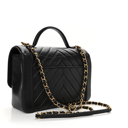 Chanel Calfskin Chevron Quilted Top Handle Flap Black 3 of 12