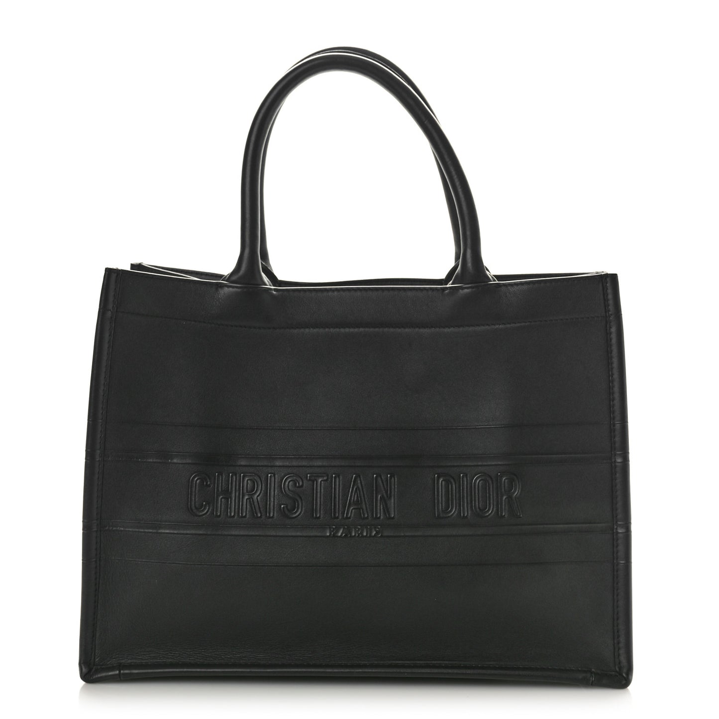Calfskin Embossed Medium Book Tote Black